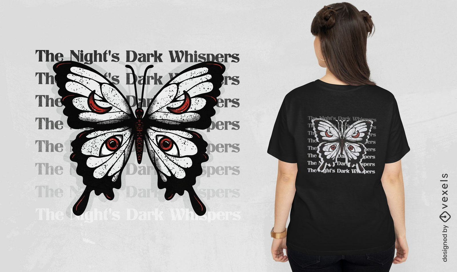 Diseño de camiseta de mariposa de los susurros de la noche.