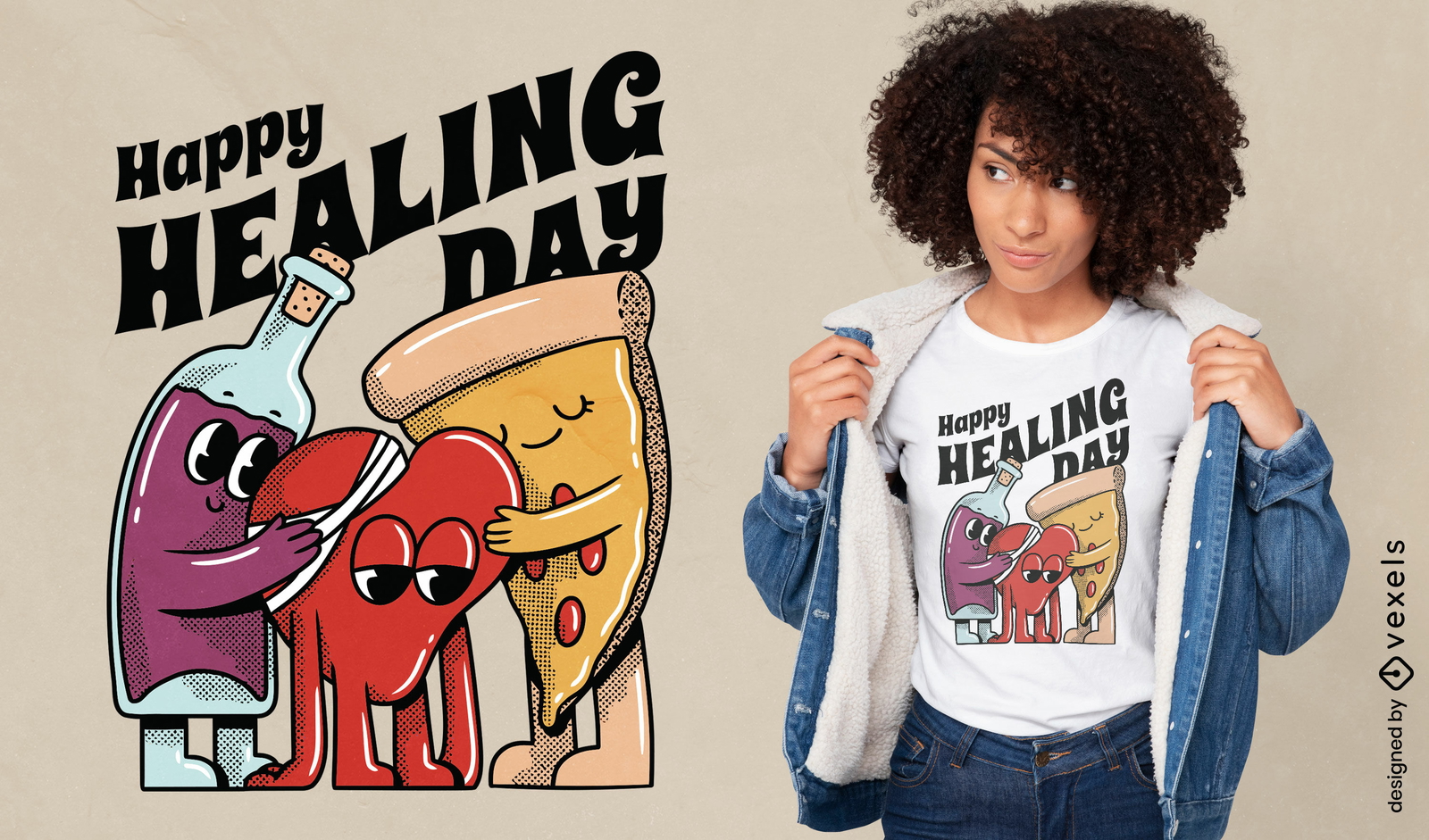 Playful healing day cartoon t-shirt design