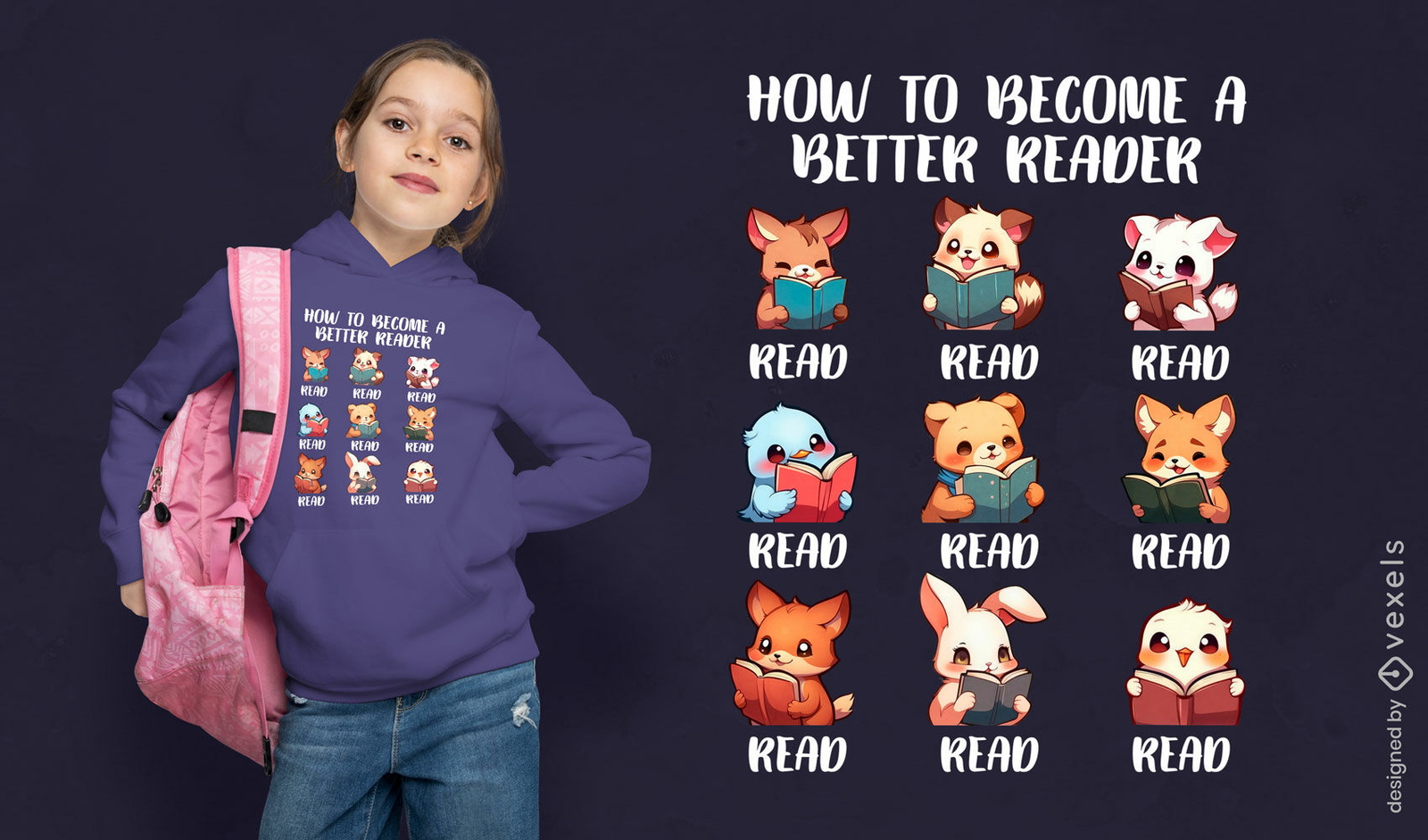 Educational animals reading t-shirt design