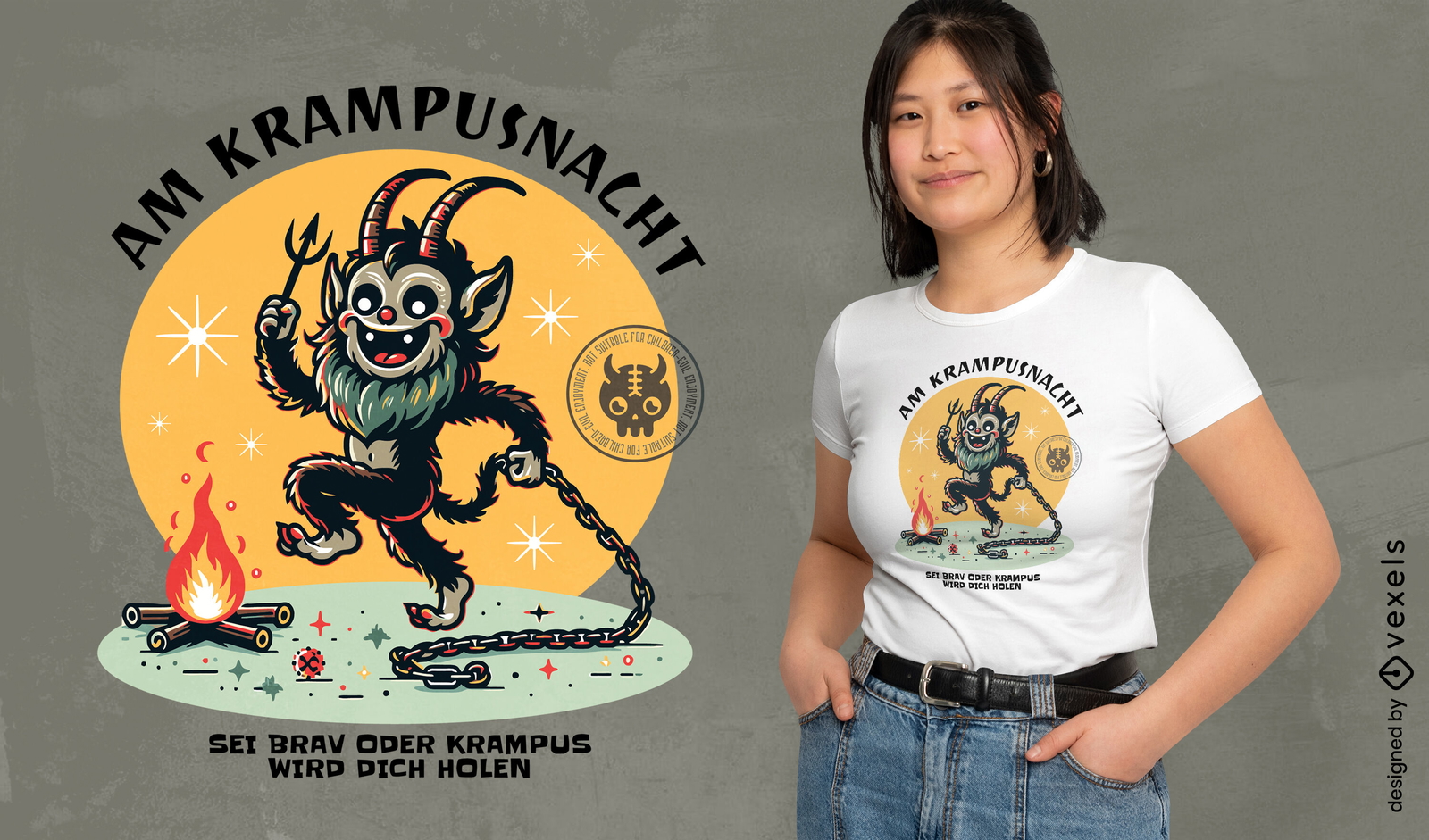 Diseño de camiseta de dibujos animados de la noche de Krampus