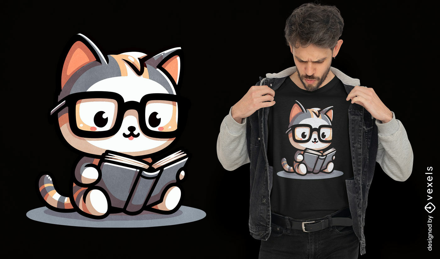 Design inteligente para camiseta de leitura de gato