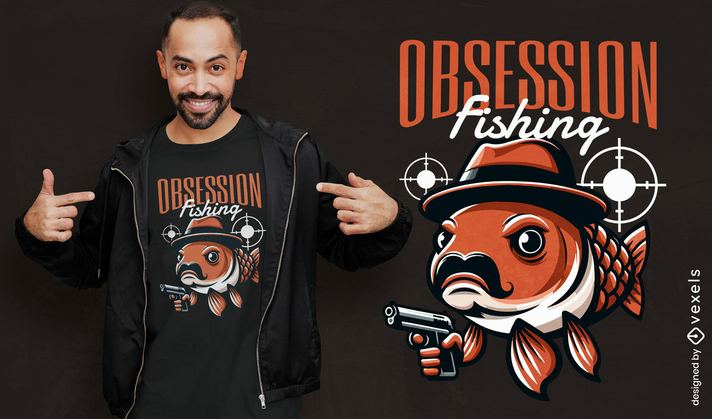 Design de camiseta de pesca obcecada