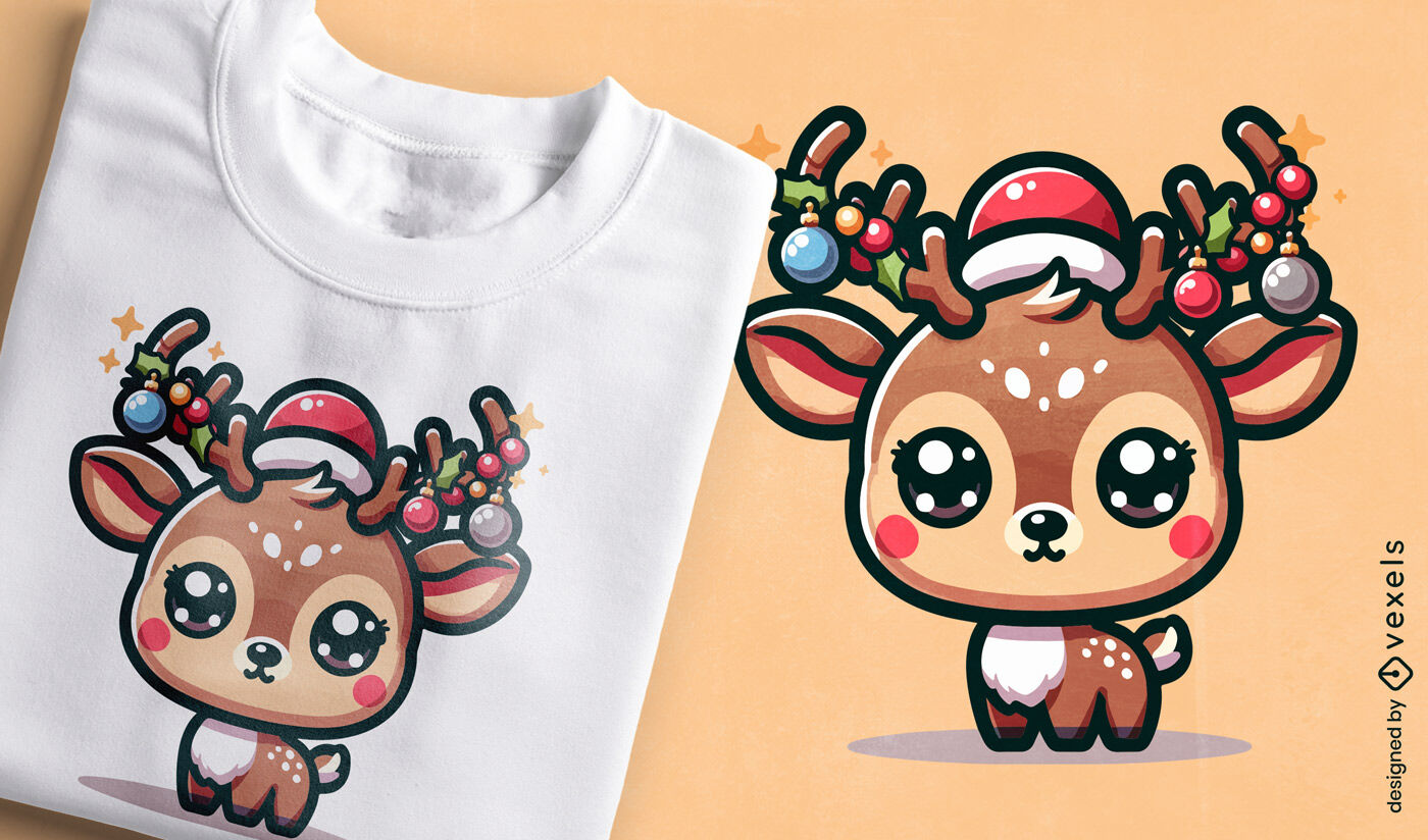 Diseño de camiseta de reno navideño kawaii