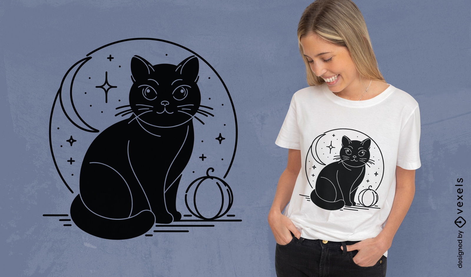 Diseño de camiseta de gato negro místico de Halloween