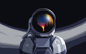 Preview wallpaper astronaut, spacesuit, reflection, sunset, art