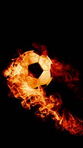 Preview wallpaper ball, fire, football, dark background, flame