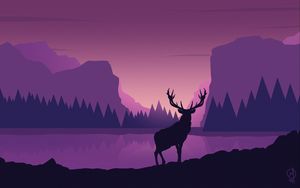 Preview wallpaper deer, art, vector, mountains, landscape