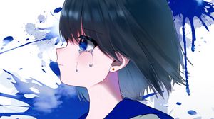 Preview wallpaper girl, tears, sad, anime, blue