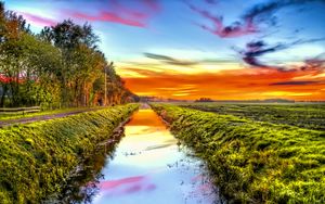 Preview wallpaper landscape, canal, water, field, grass