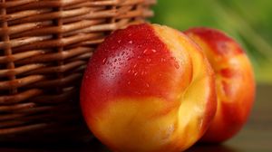 Preview wallpaper macro, drops, fruit, nectarine