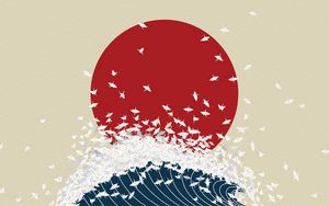 Preview wallpaper minimalism, origami, japan, rising sun, wave