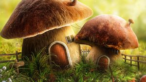 Preview wallpaper mushroom, house, door, art