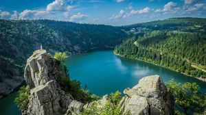 Preview wallpaper rocks, lake, forest, trees, landscape