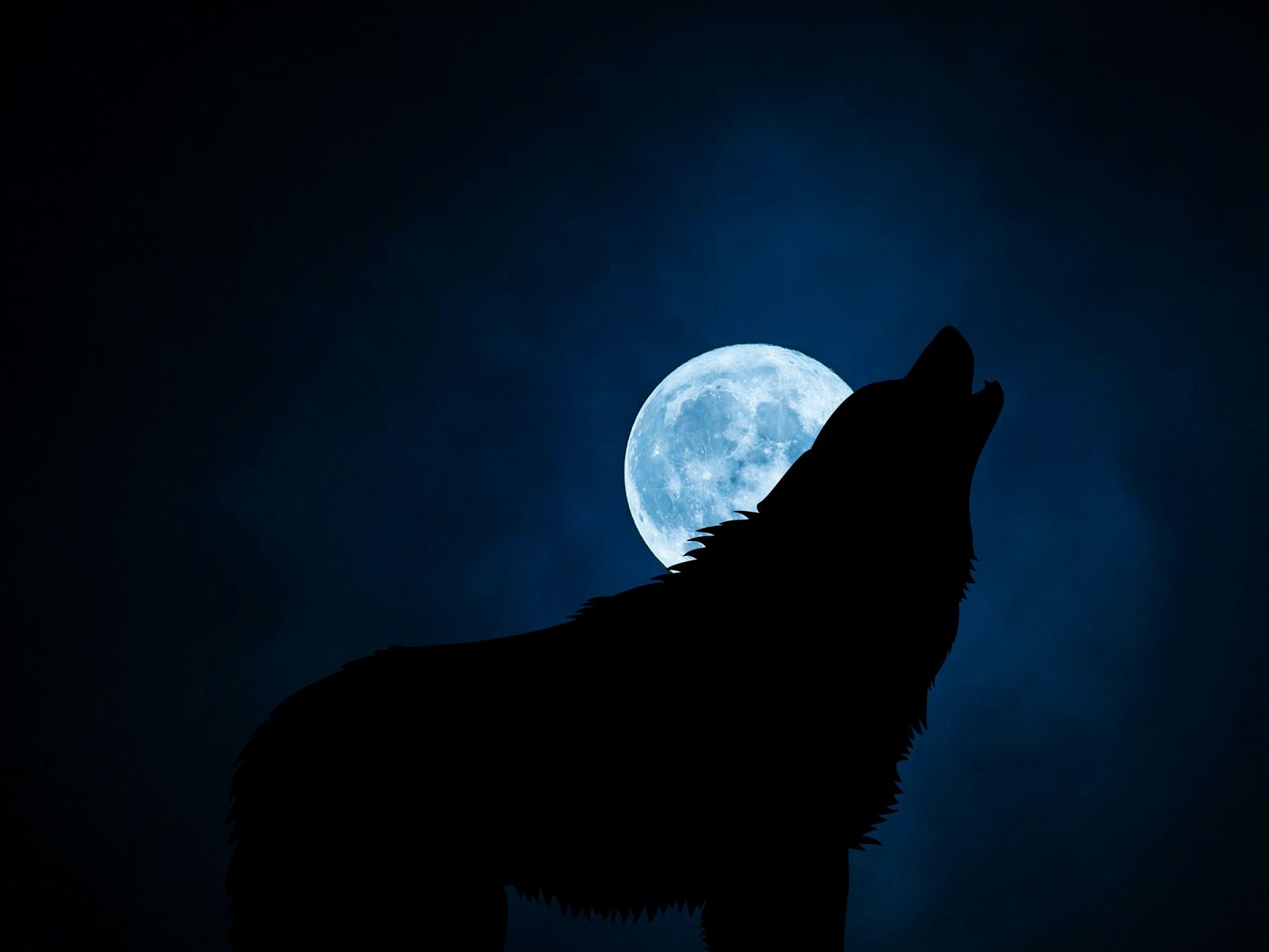 Download wallpaper 1600x1200 wolf, silhouette, moon, night standard 4:3 ...