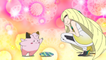 Lusamine/Samina con Clefairy.