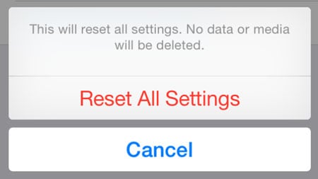 reset all settings