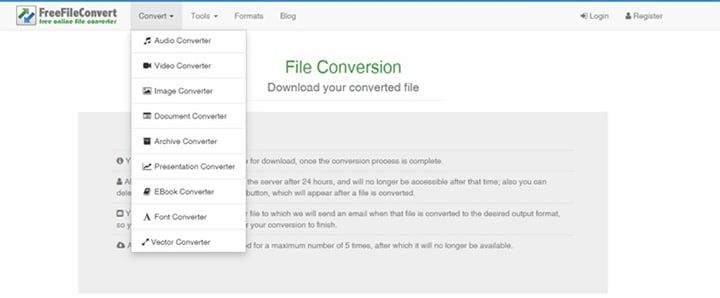 page d'accueil freefileconvert