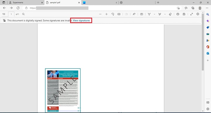 view signatures on Microsoft Edge