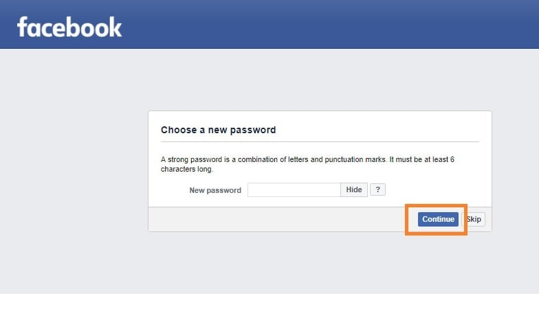 Crea nuovo password su Facebook