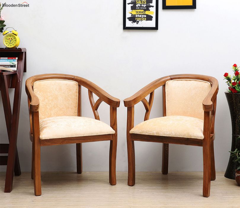 Comfy Solid Wooden Chairs (Teak-Gold) - Set of 2