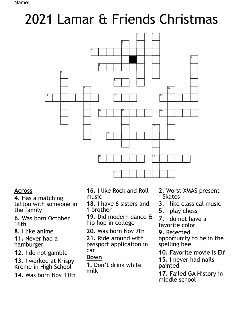 2021 Lamar & Friends Christmas Crossword