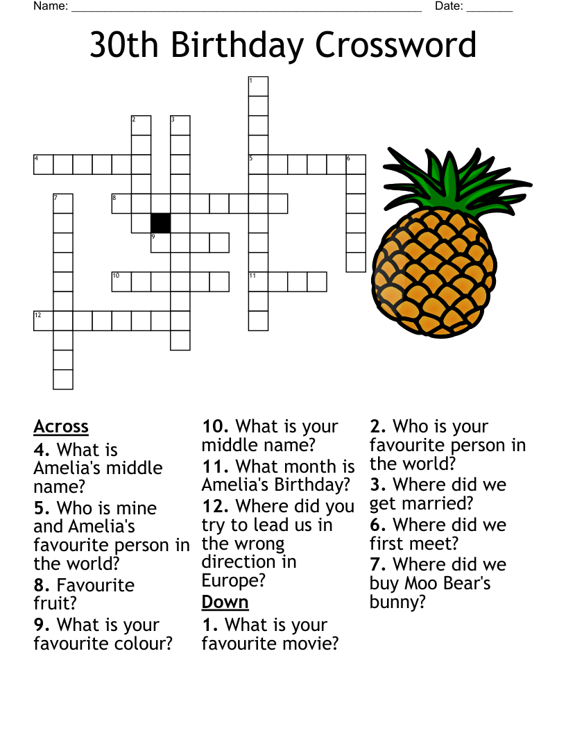 30th Birthday Crossword