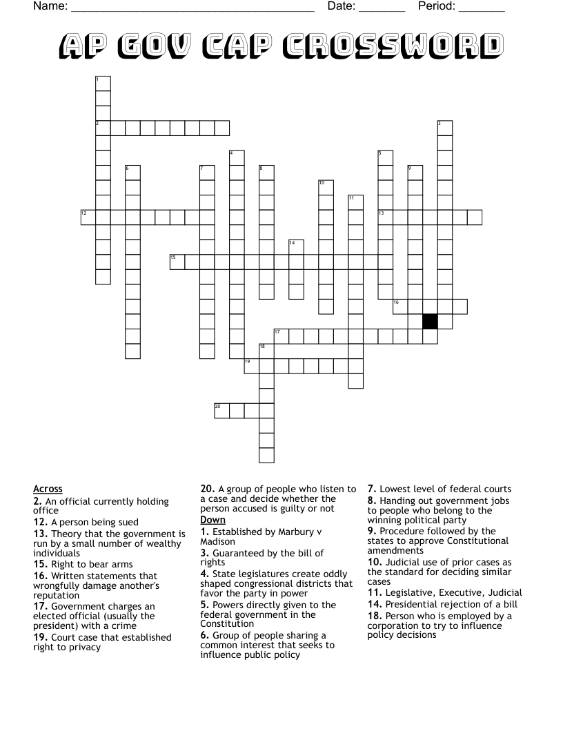 AP Gov CAP Crossword