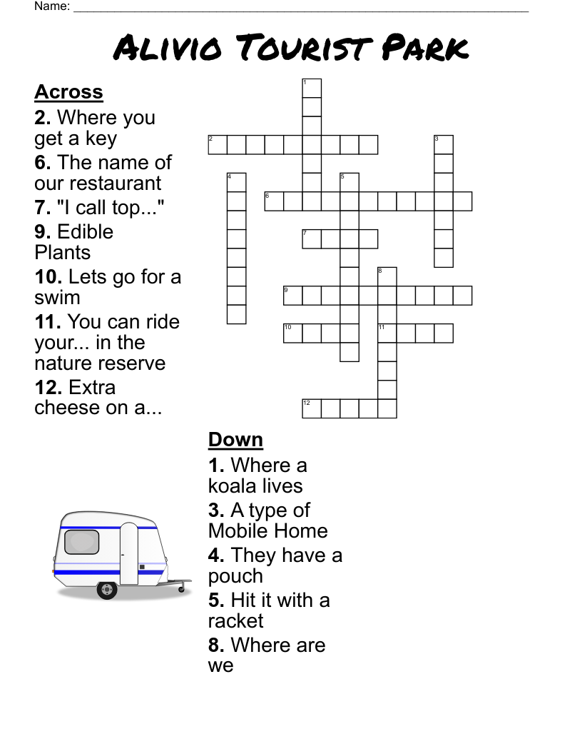 Alivio Tourist Park Crossword