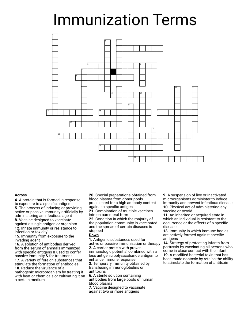 Immunization Terms Crossword