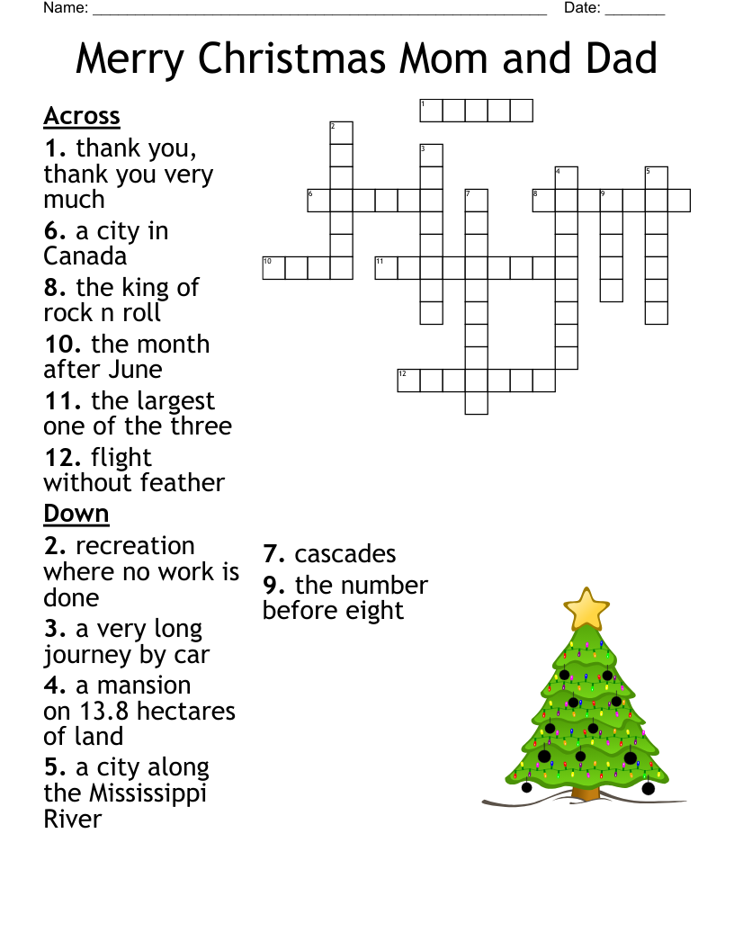 Merry Christmas Mom and Dad Crossword