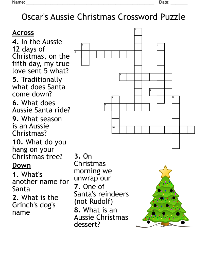 Oscar's Aussie Christmas Crossword Puzzle