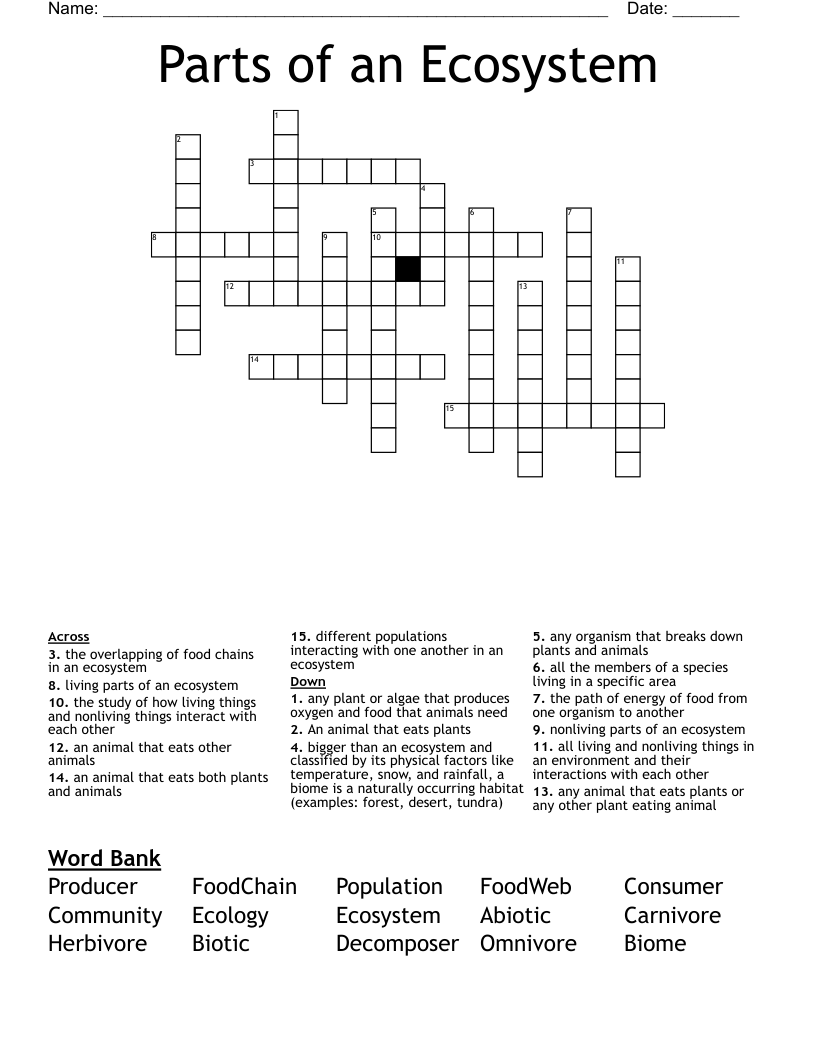 Parts of an Ecosystem Crossword