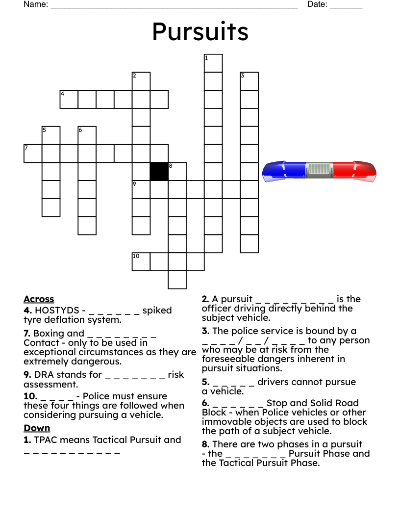 Pursuits Crossword