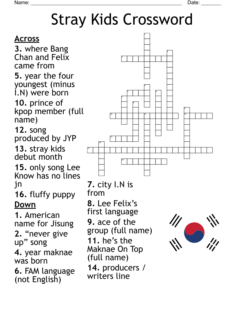 Stray Kids Crossword 