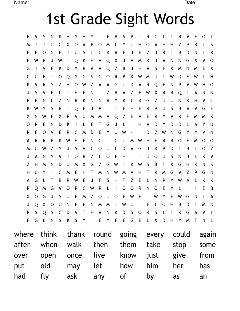 First Grade Word Search Printable