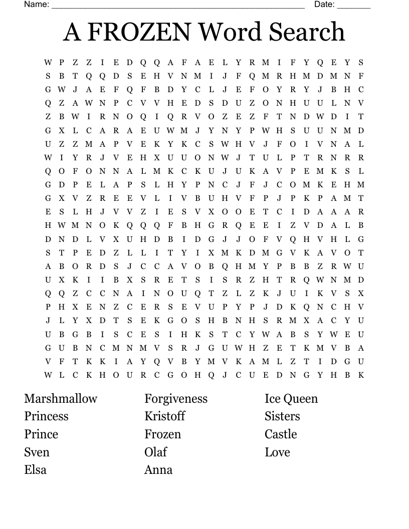 A FROZEN Word Search