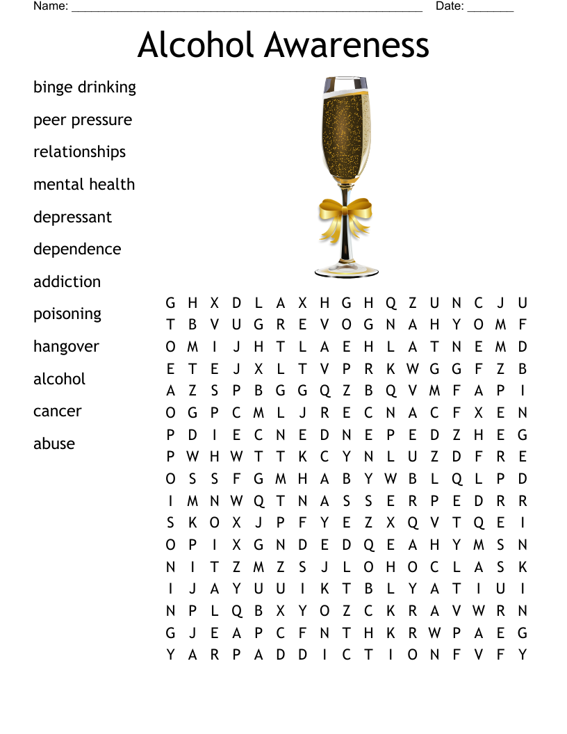 Alcohol Awareness Word Search