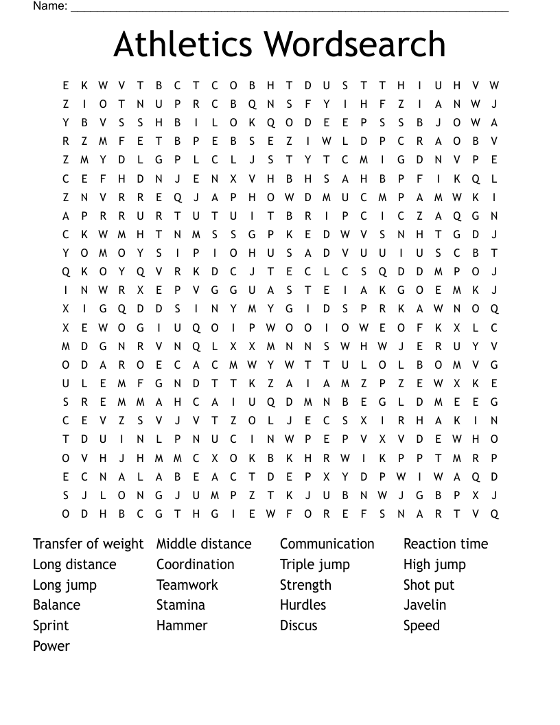 Athletics Wordsearch