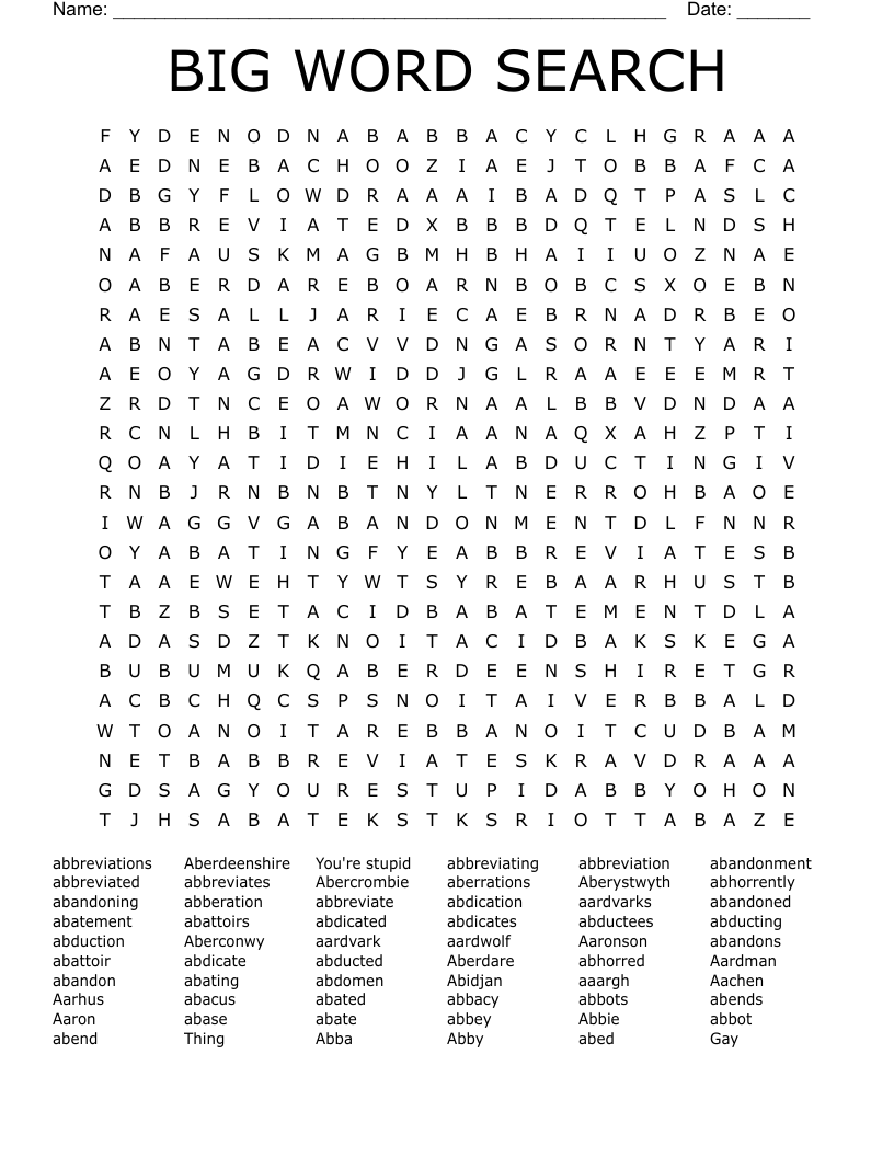 Big Letter Word Searches