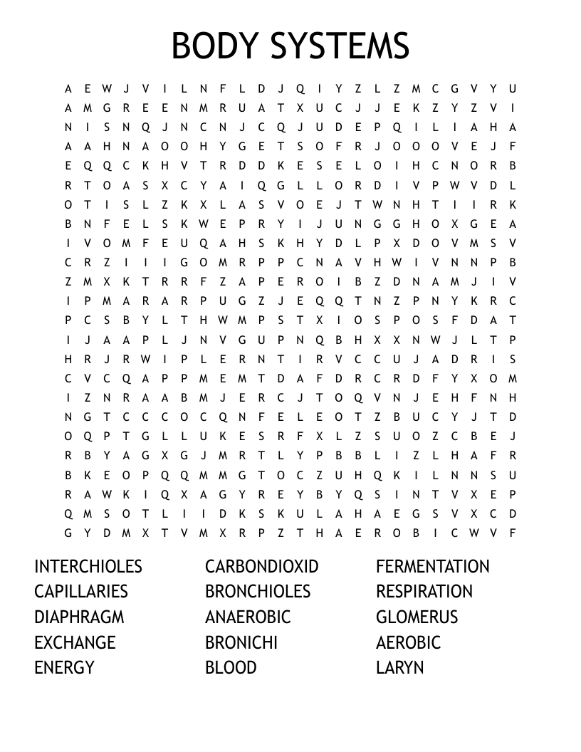 BODY SYSTEMS Word Search - WordMint