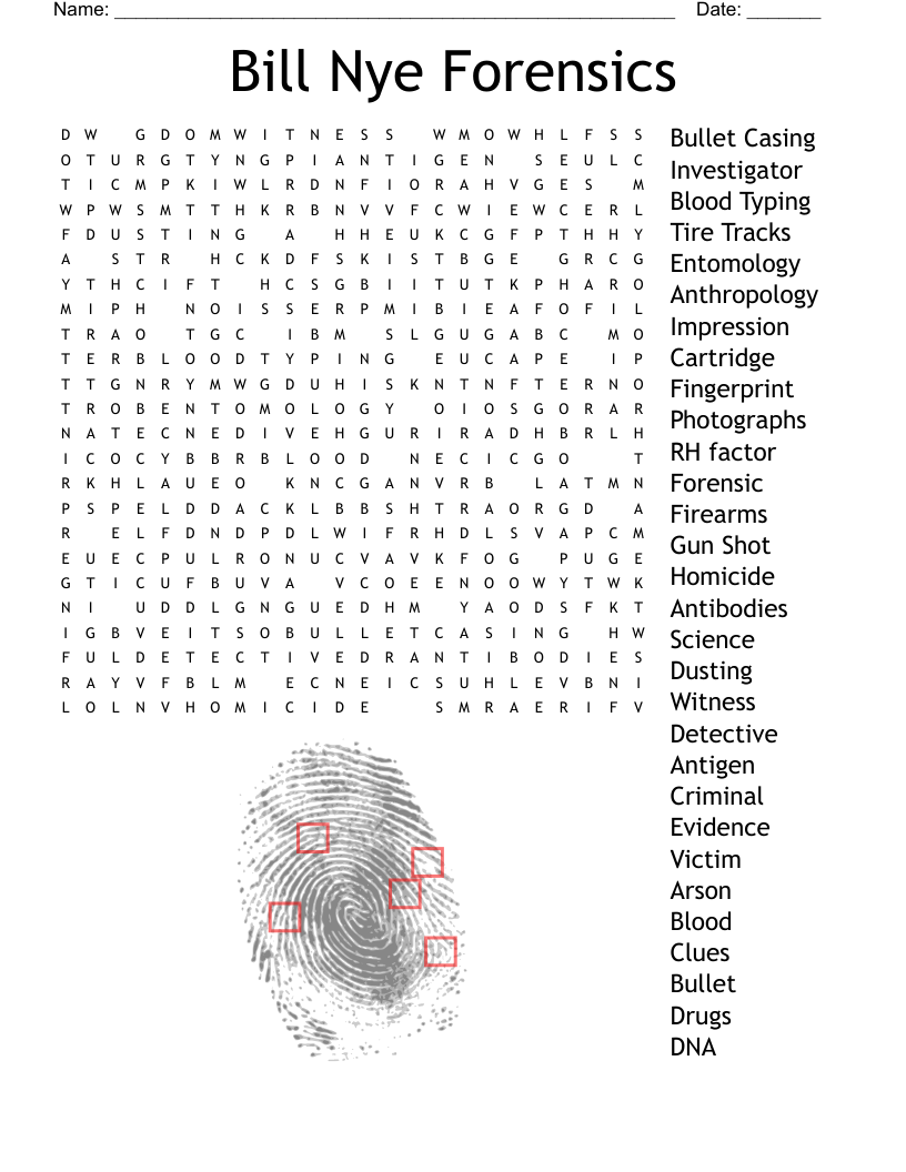 Bill Nye Forensics Word Search