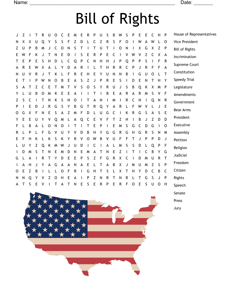 Bill Of Rights Word Search Free Printable