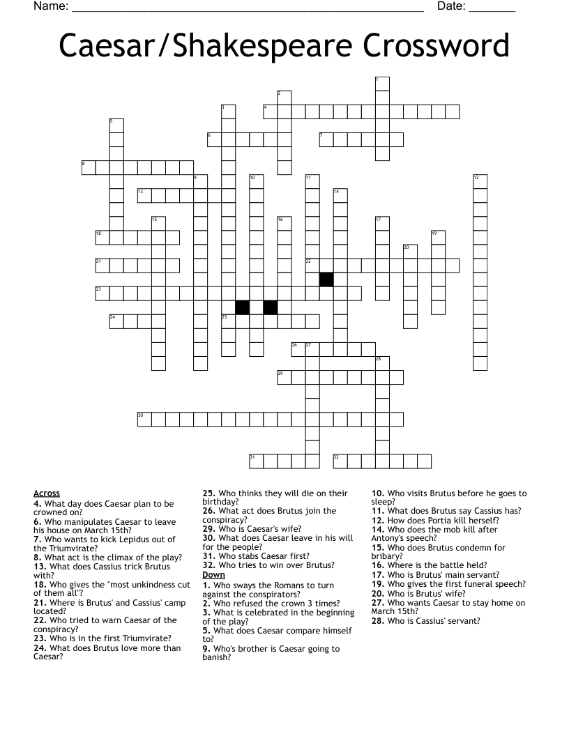 Caesar/Shakespeare Crossword