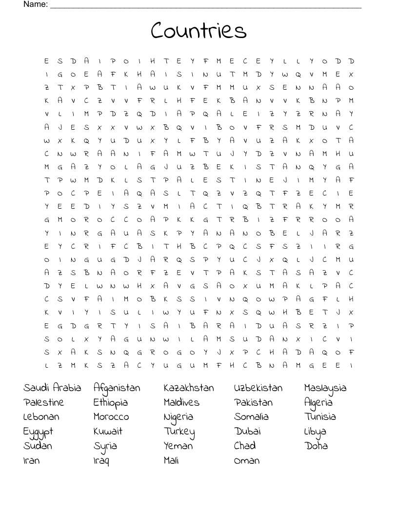 Countries Word Search