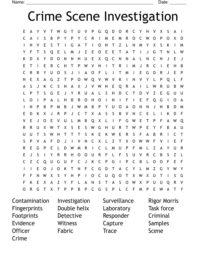 Crime Scene Investigation Word Search