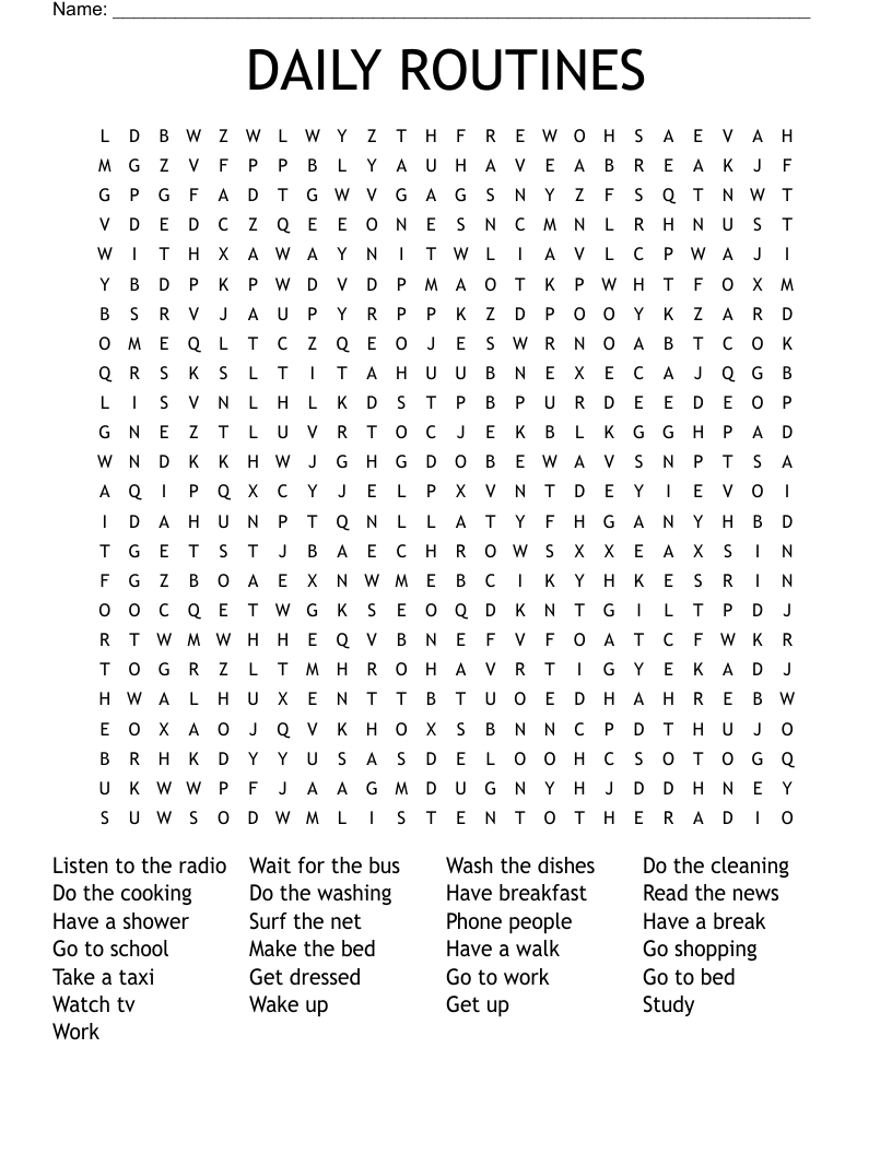 DAILY ROUTINES Word Search