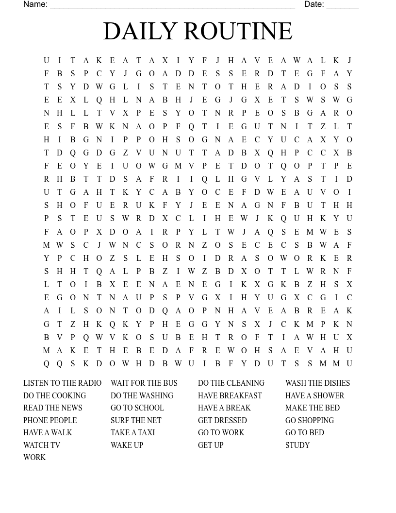 DAILY ROUTINE Word Search