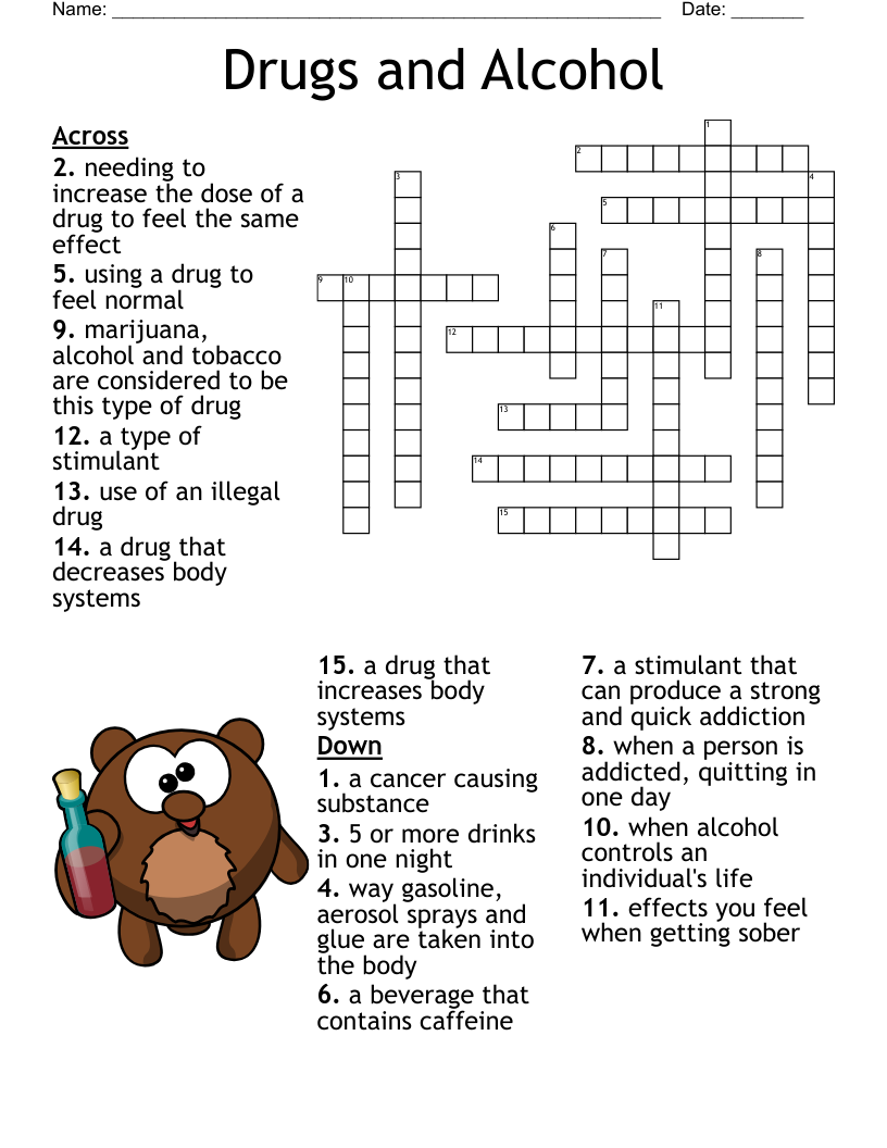 Drugs and Alcohol Crossword