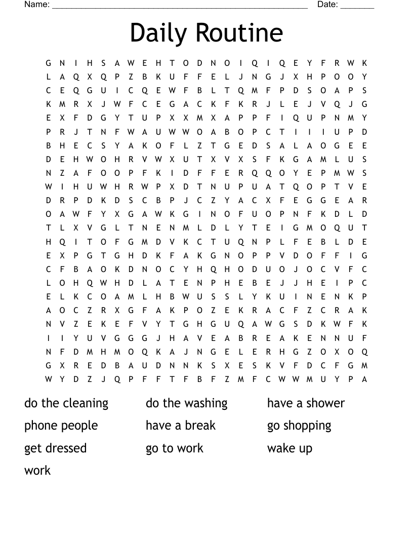 Daily Routine  Word Search