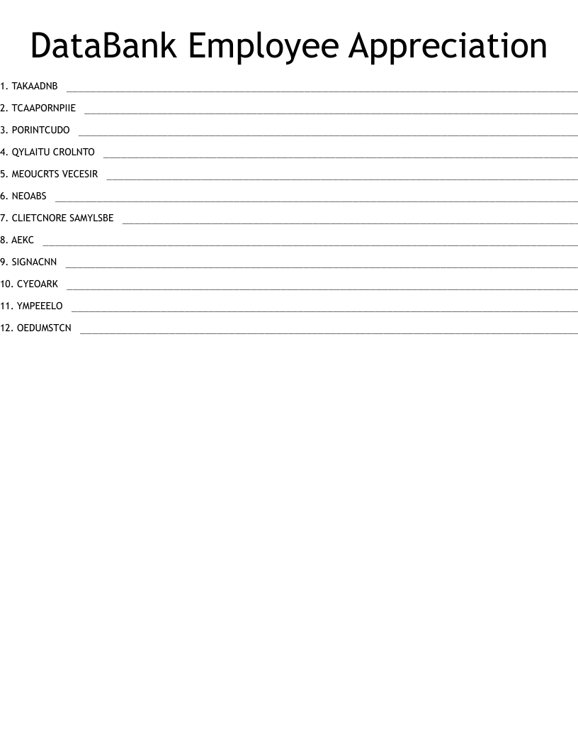 DataBank Employee Appreciation Word Scramble - WordMint